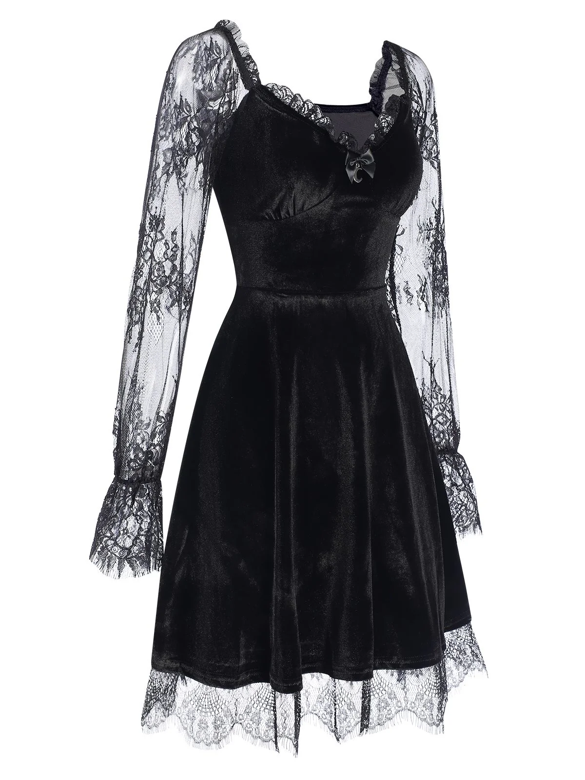 1940s Velvet Lace Flared Patchwork Dress - Image 4