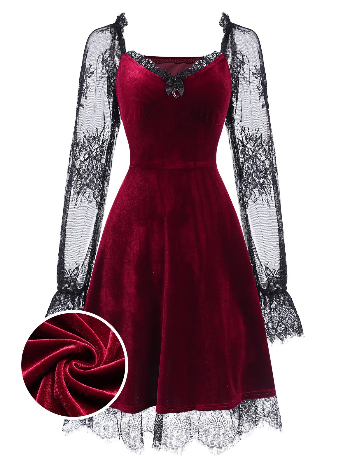 1940s Velvet Lace Flared Patchwork Dress - Image 7