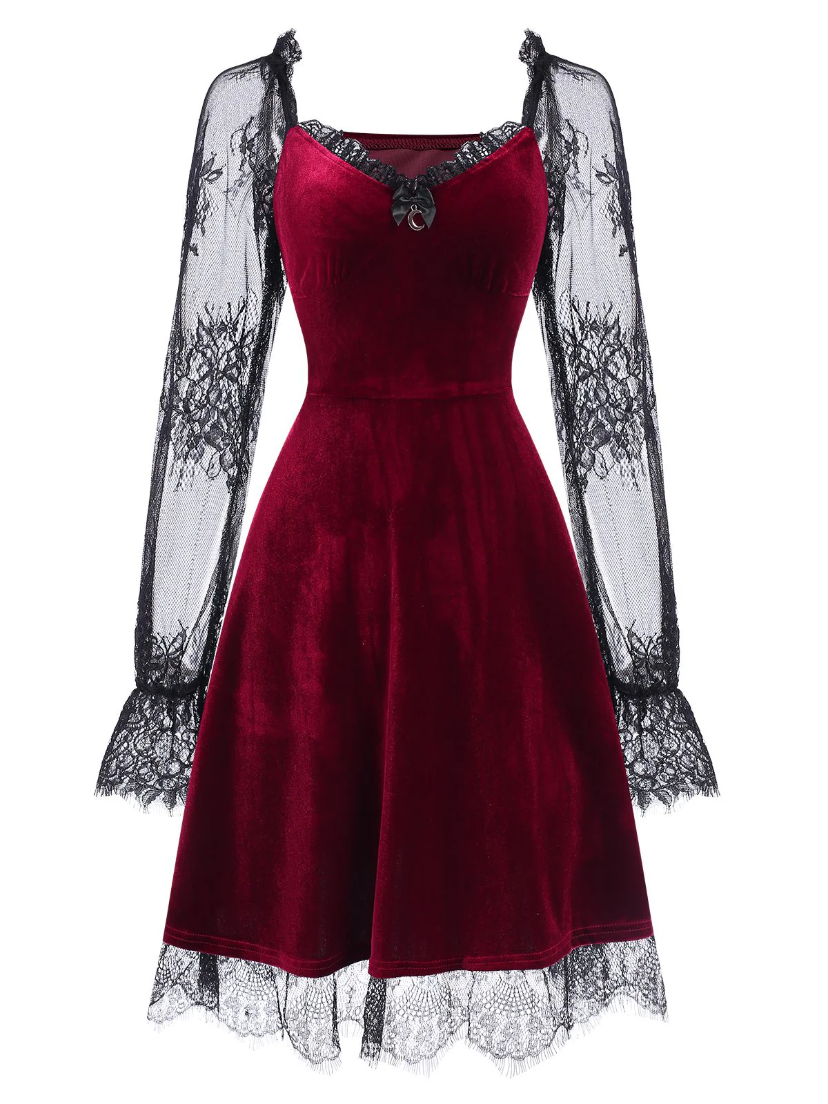 1940s Velvet Lace Flared Patchwork Dress - Image 8