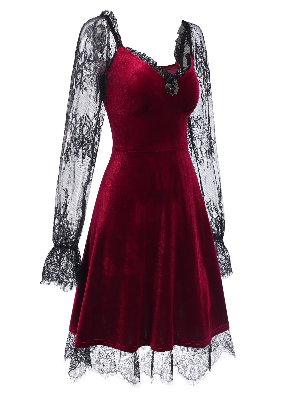 1940s Velvet Lace Flared Patchwork Dress - Image 9