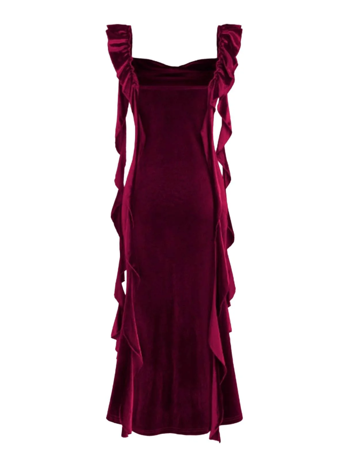 1940s Velvet Ribbon Strap Ruffled Detail Dress - Image 2