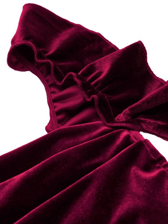 1940s Velvet Ribbon Strap Ruffled Detail Dress - Image 3