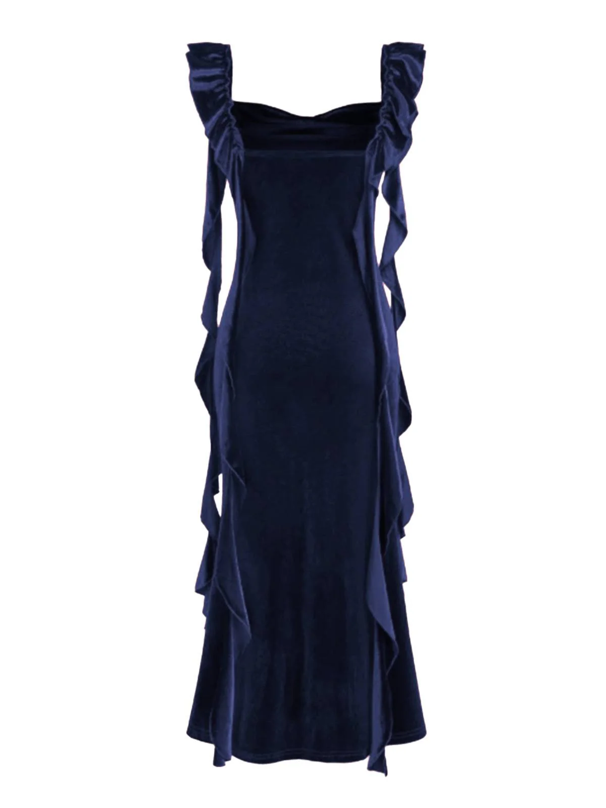 1940s Velvet Ribbon Strap Ruffled Detail Dress - Image 5
