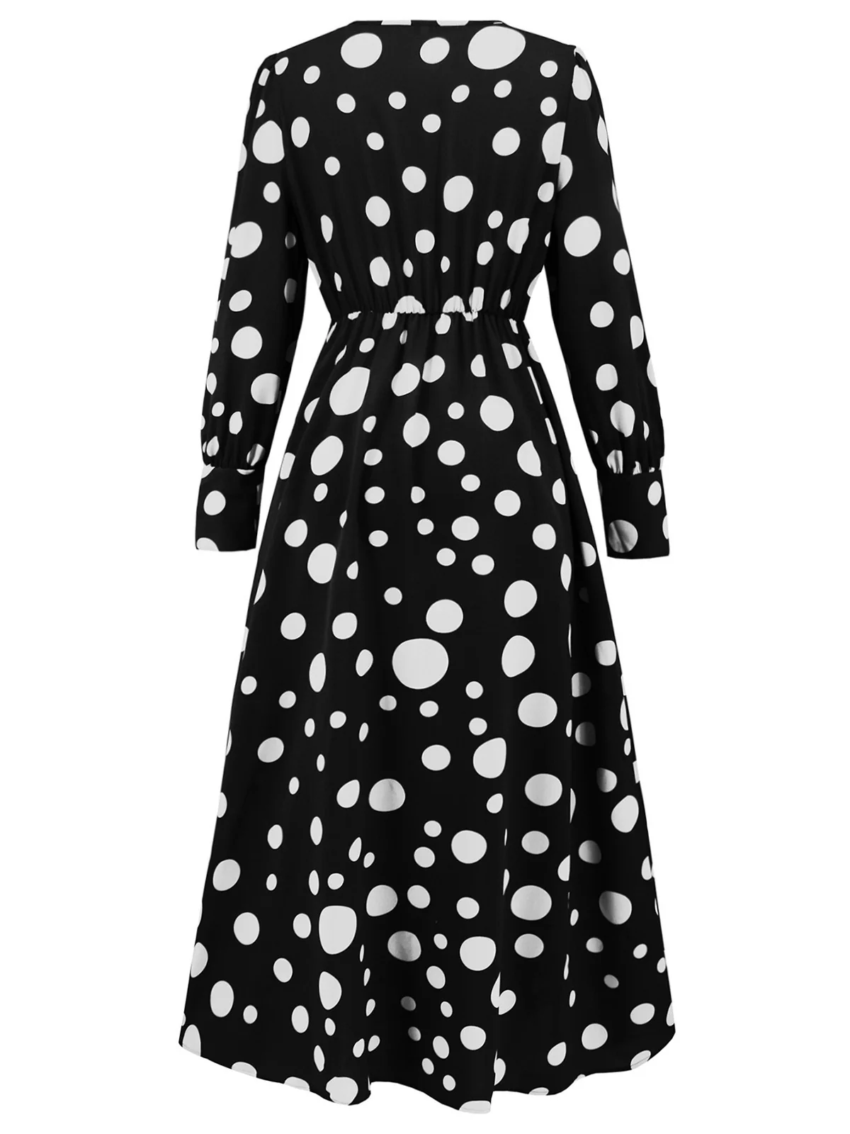 1940s Vintage Polka Dots Long Sleeve Slit Dress - Image 4