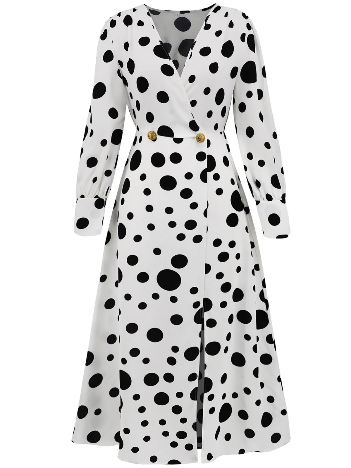 1940s Vintage Polka Dots Long Sleeve Slit Dress - Image 5