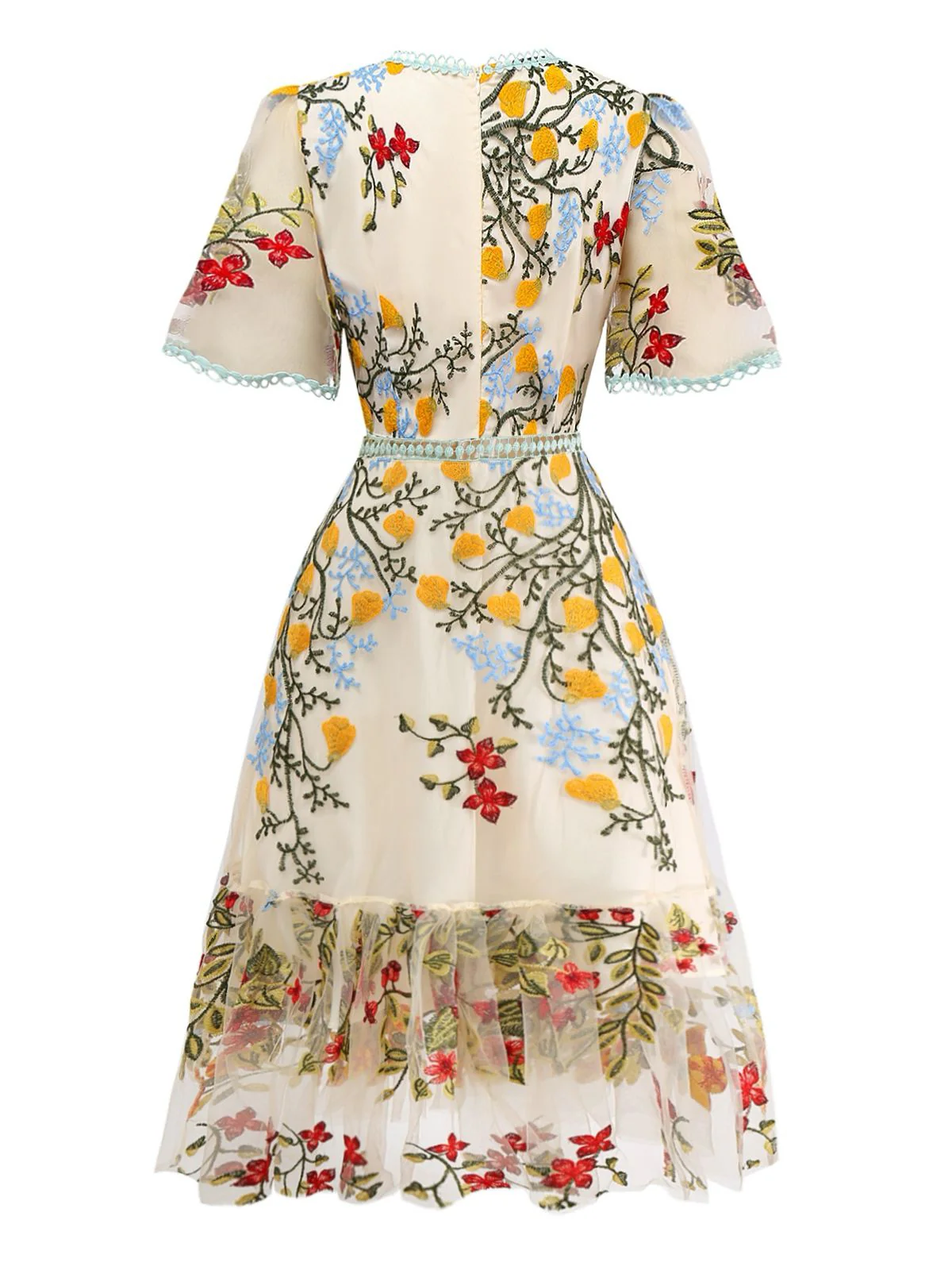 1940s Water Soluble Lace Mesh Embroidery Ruffle Dress - Image 2