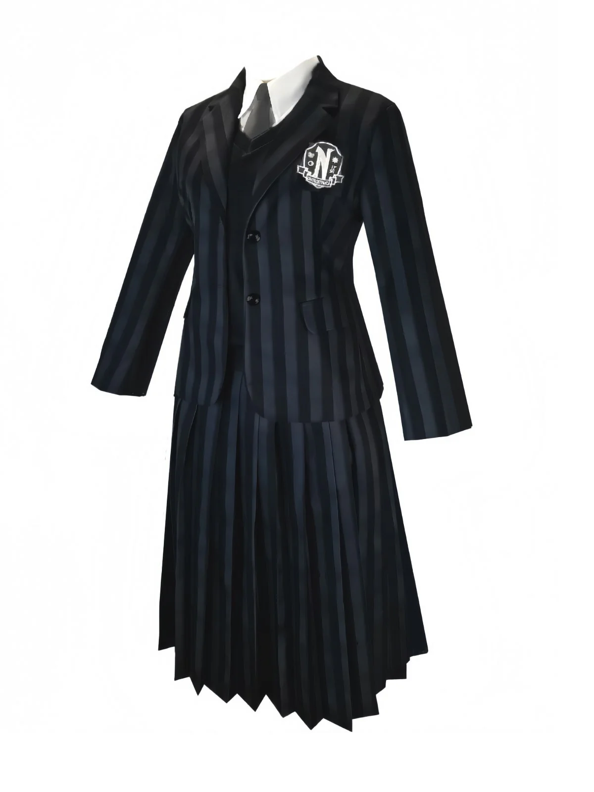 1940s Wednesday Academy Striped Uniform Costume Set - Image 2