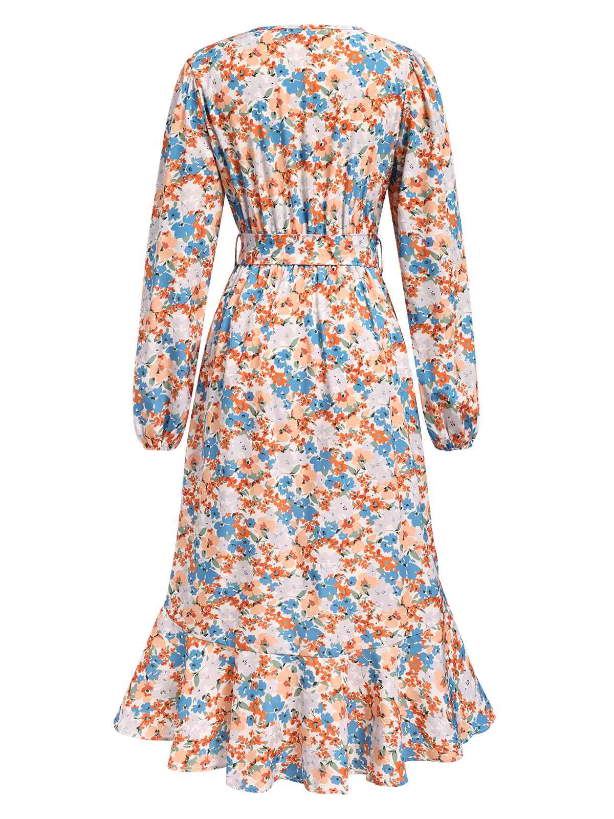 1940s Wrap Floral Ruffled Hem Belted Dress - Image 2