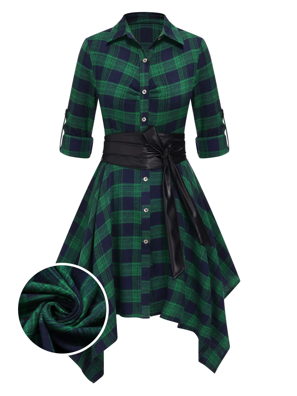 1950s 3/4 Sleeve Plaid Belt Dress - Image 19