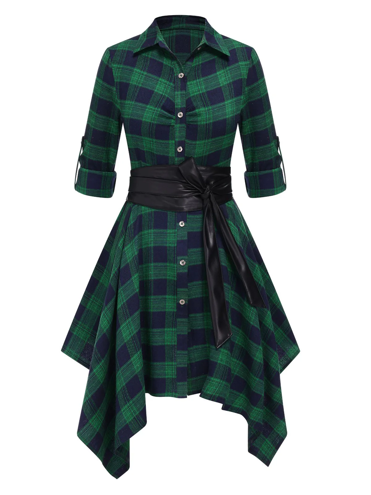 1950s 3/4 Sleeve Plaid Belt Dress - Image 20