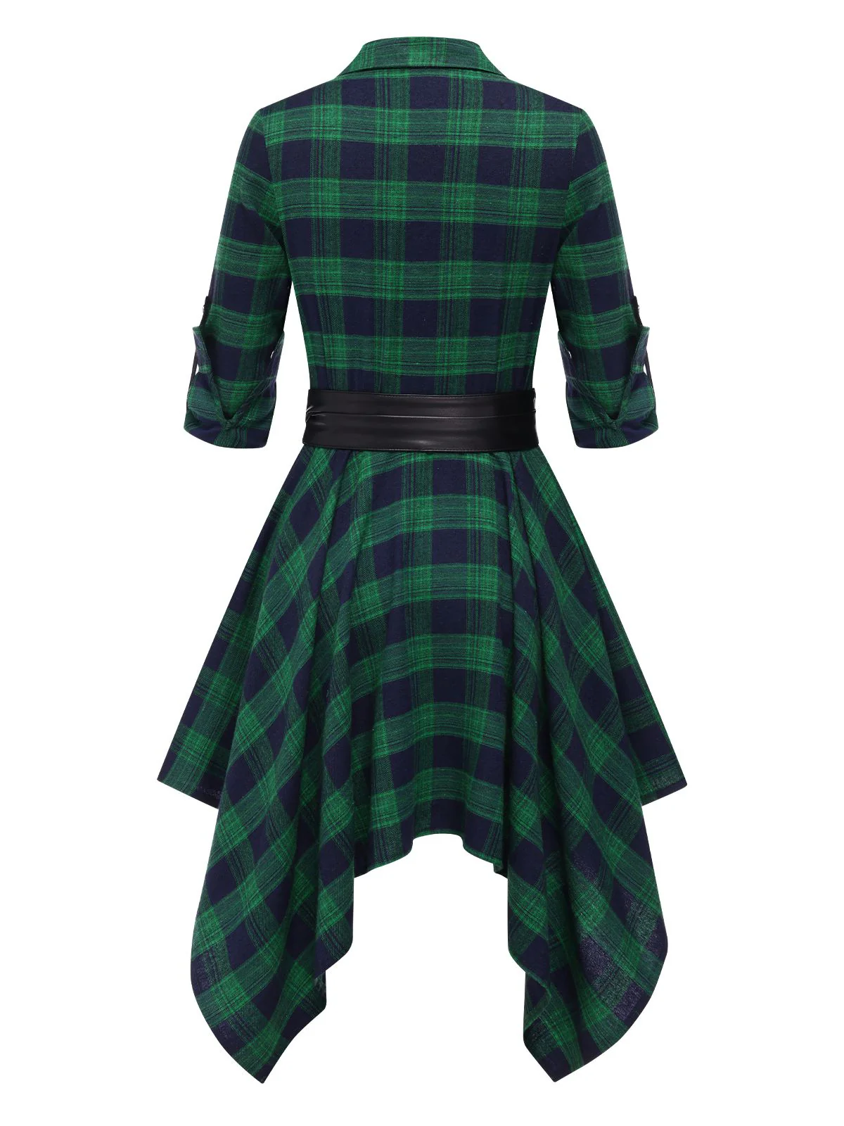 1950s 3/4 Sleeve Plaid Belt Dress - Image 21