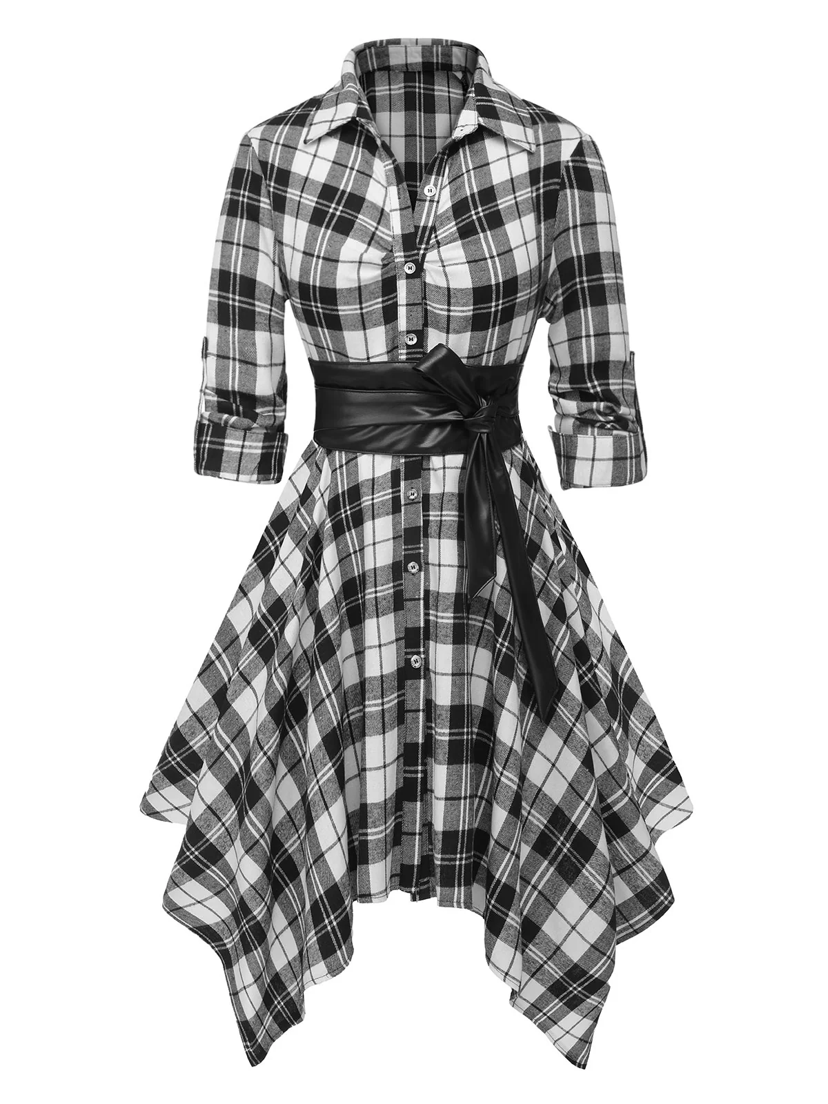 1950s 3/4 Sleeve Plaid Belt Dress - Image 6