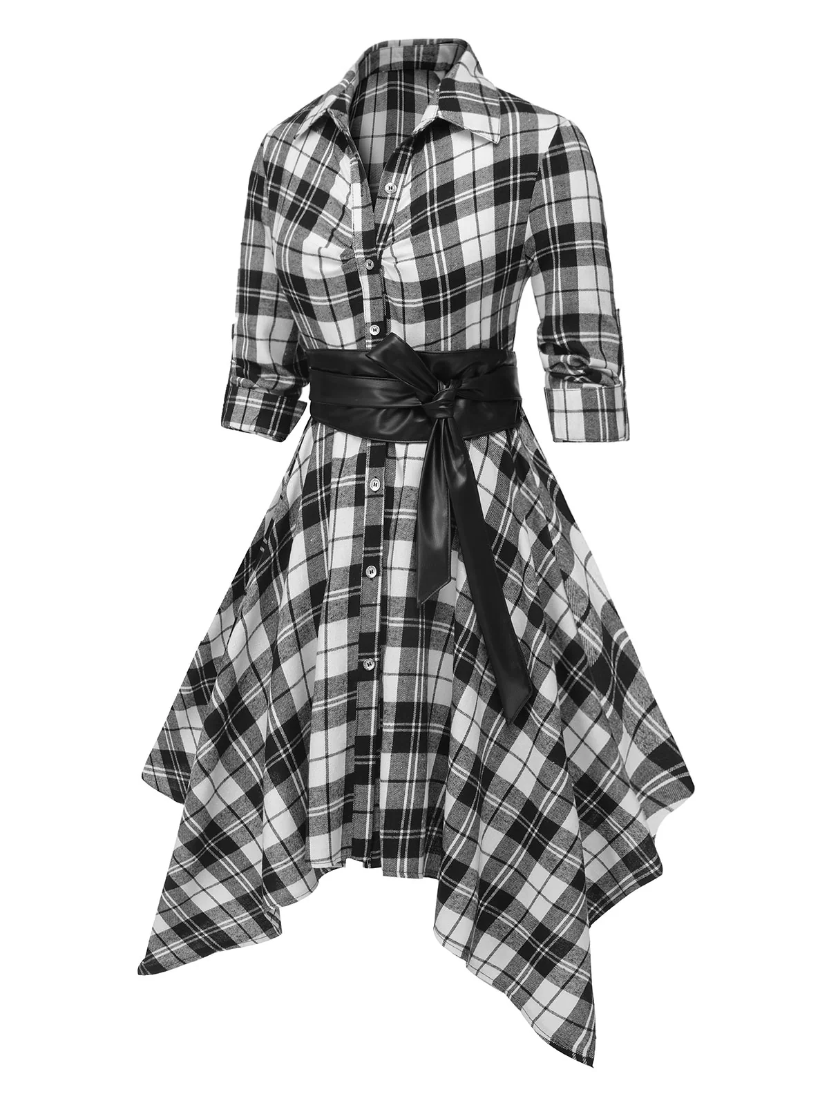 1950s 3/4 Sleeve Plaid Belt Dress - Image 7