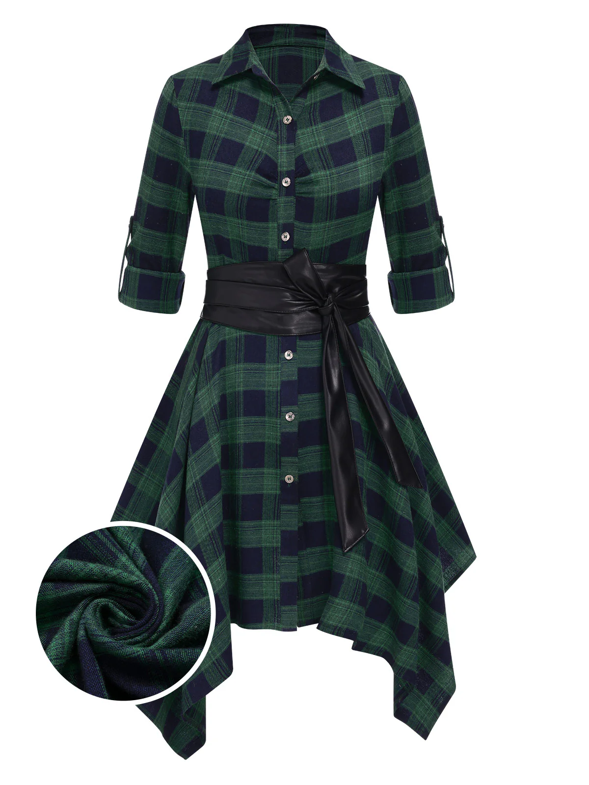 1950s 3/4 Sleeve Plaid Belt Dress - Image 8