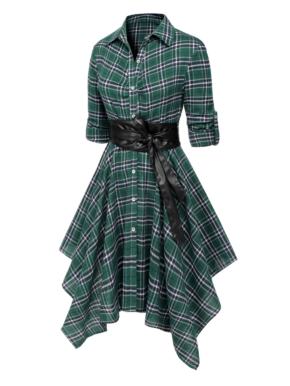 1950s 3/4 Sleeve Plaid Belt Dress - Image 18