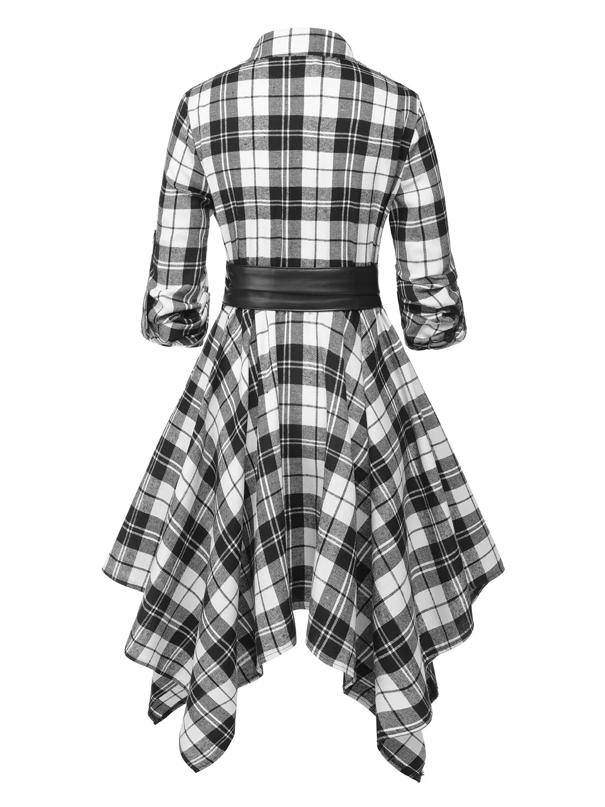 1950s 3/4 Sleeve Plaid Belt Dress - Image 4