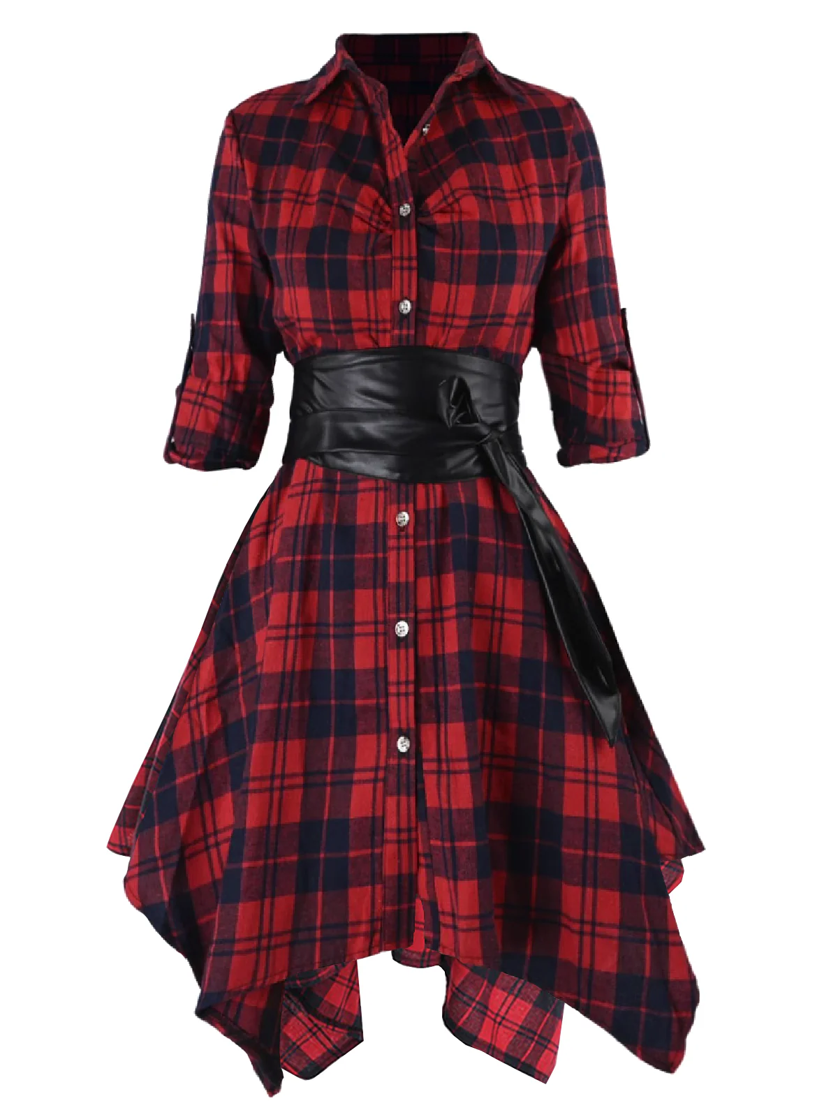 1950s 3/4 Sleeve Plaid Belt Dress - Image 8