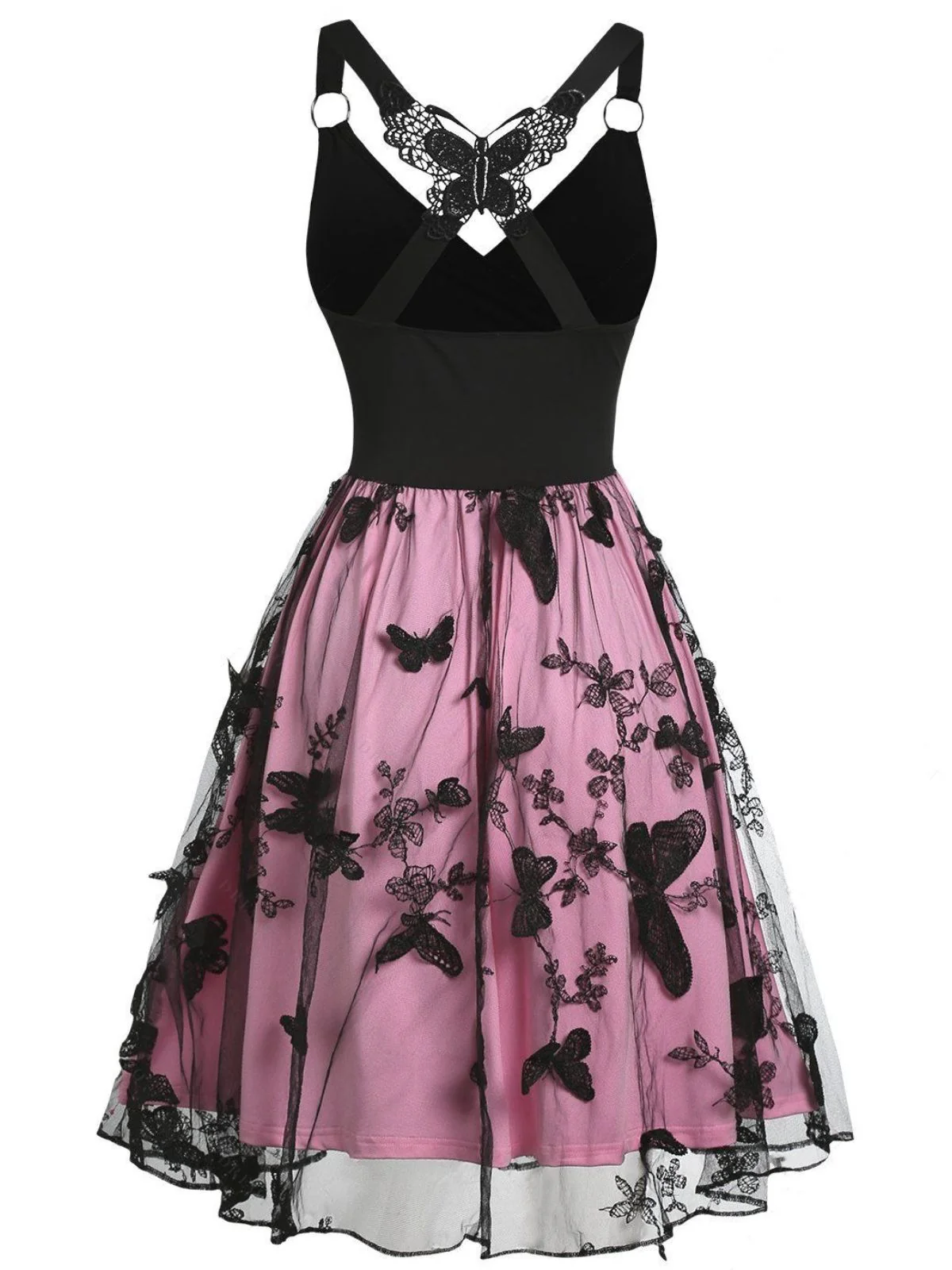 1950s 3D Butterfly Embroidered Patchwork Dress - Image 3