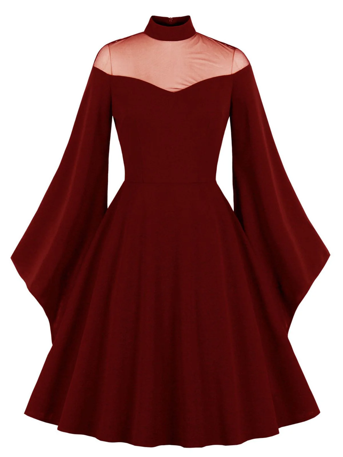 1950s Angel Sleeve Solid Swing Dress - Image 3
