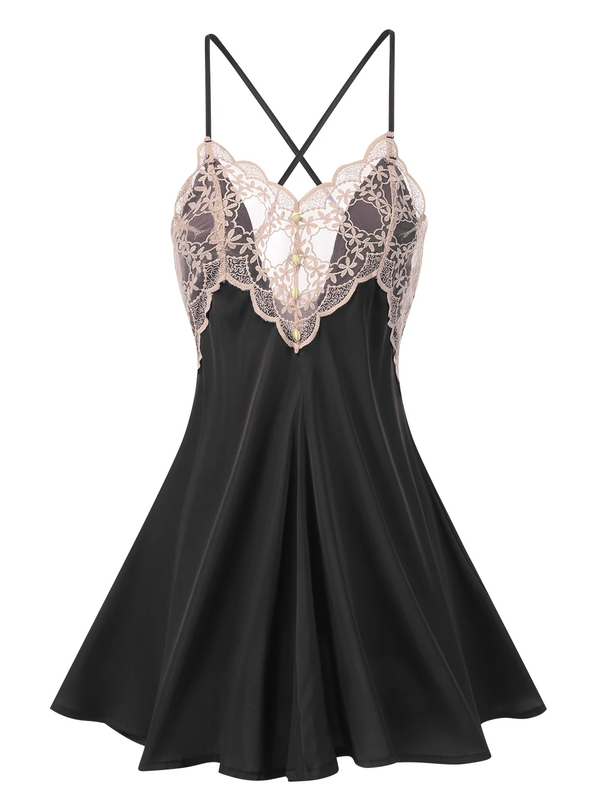 1950s Back Straps Lace Satin Nightdress - Image 2