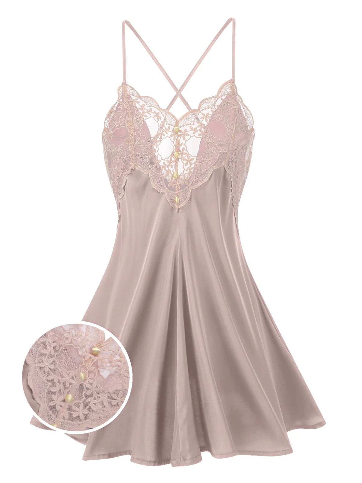 1950s Back Straps Lace Satin Nightdress - Image 5