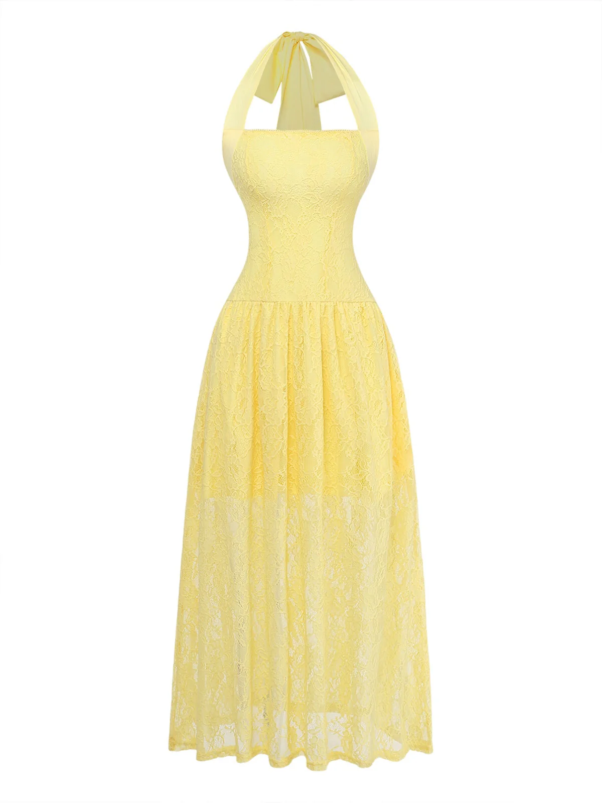 1950s Backless Lace Solid Halter Dress - Image 2