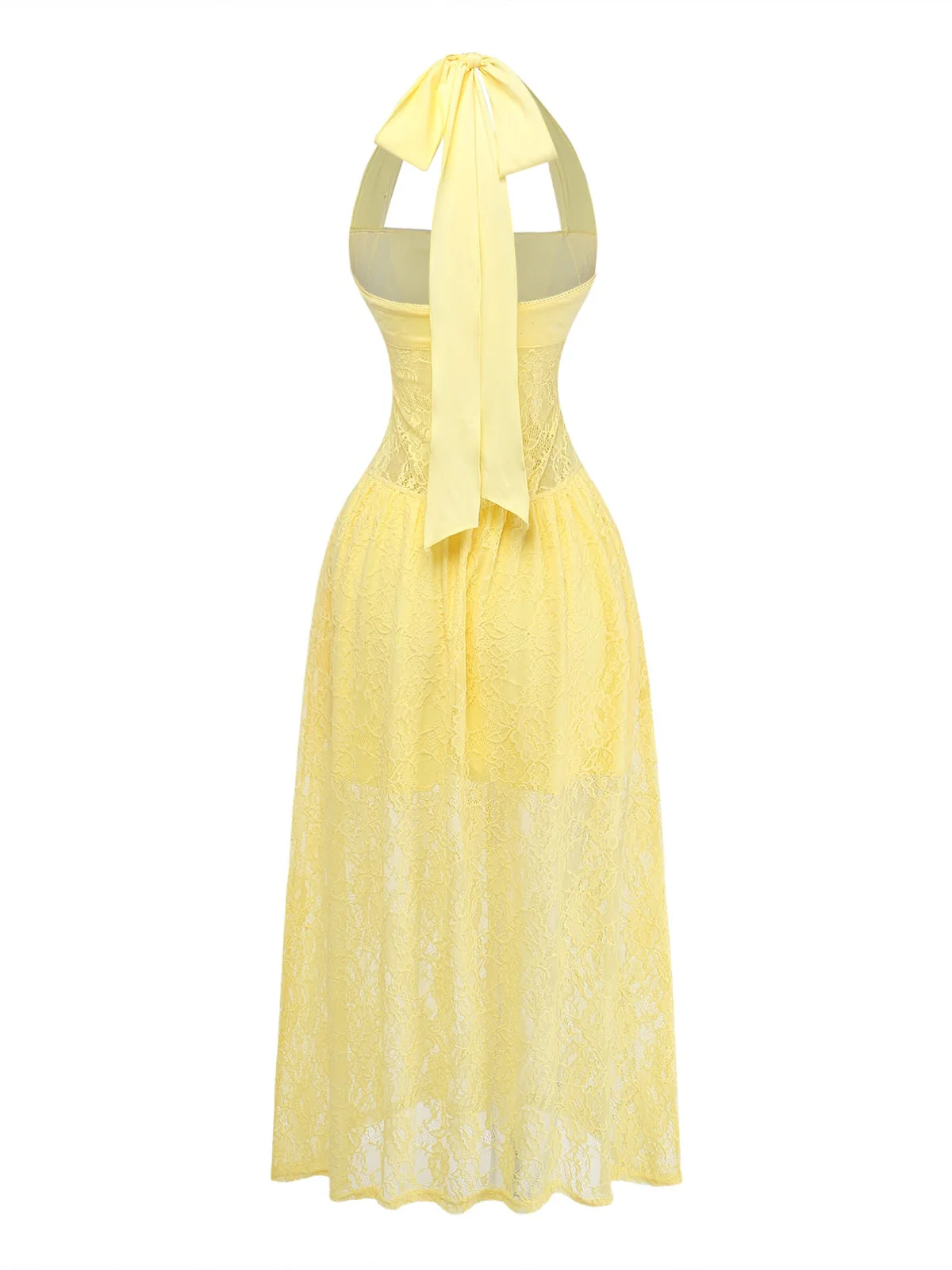 1950s Backless Lace Solid Halter Dress - Image 3