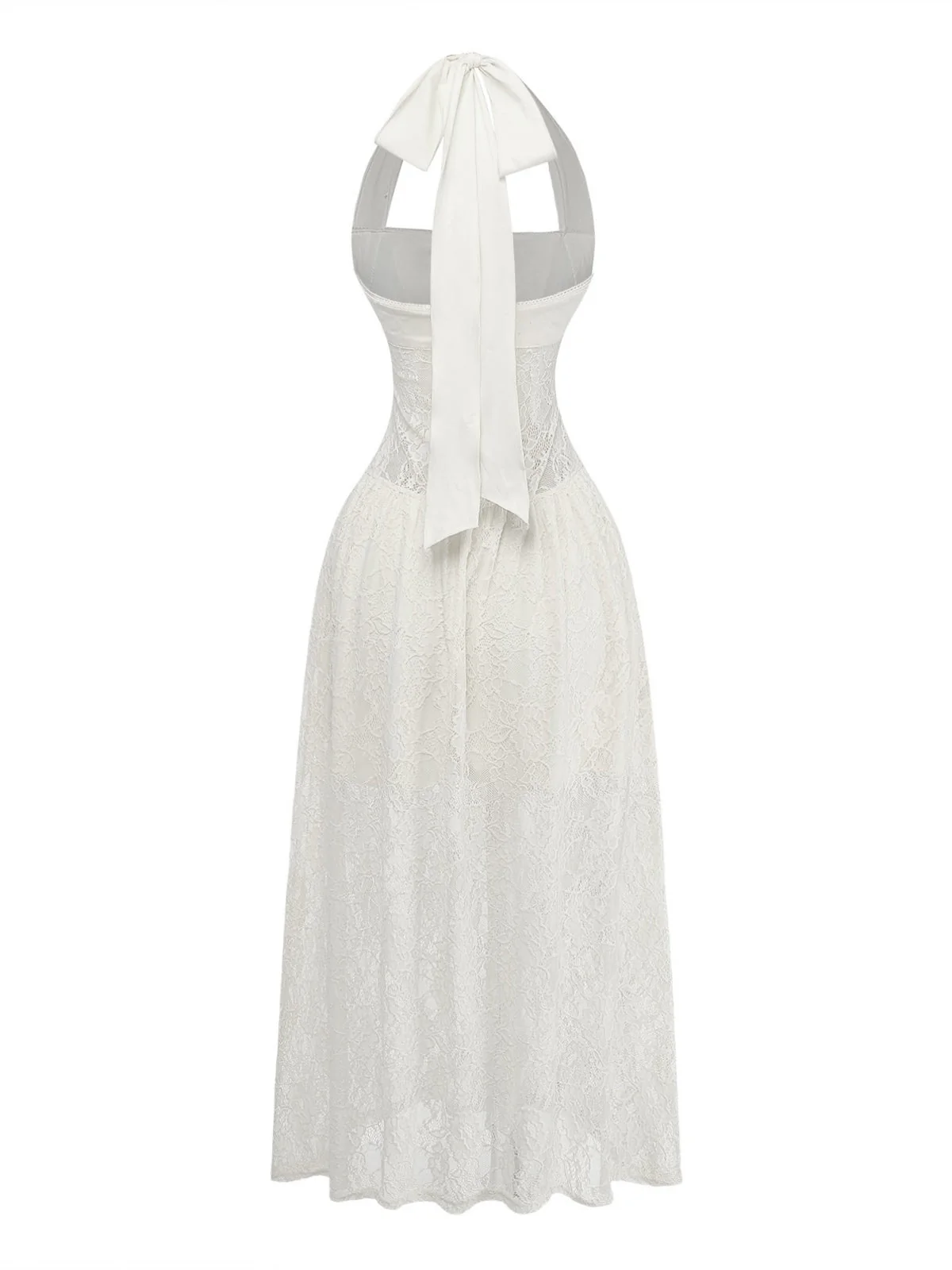 1950s Backless Lace Solid Halter Dress - Image 9
