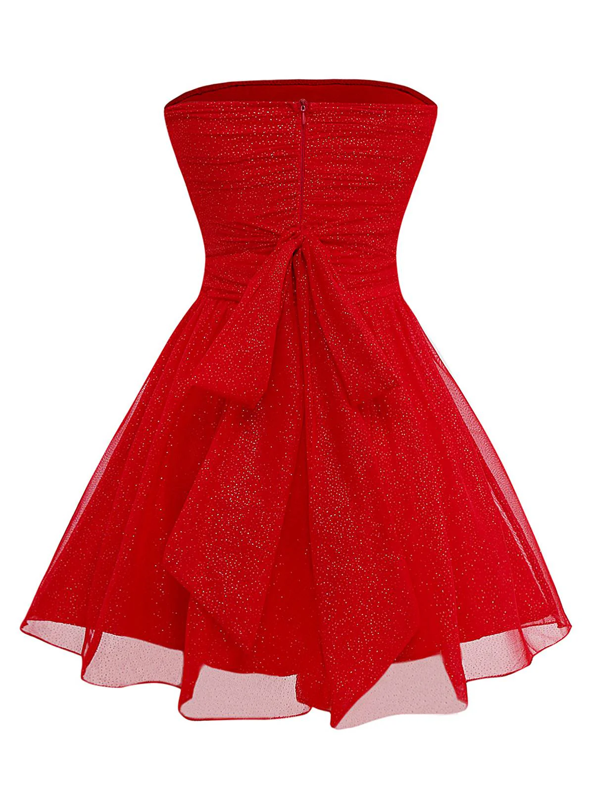 1950s Bandeau Solid Glitter Back Bow Skater Dress - Image 3