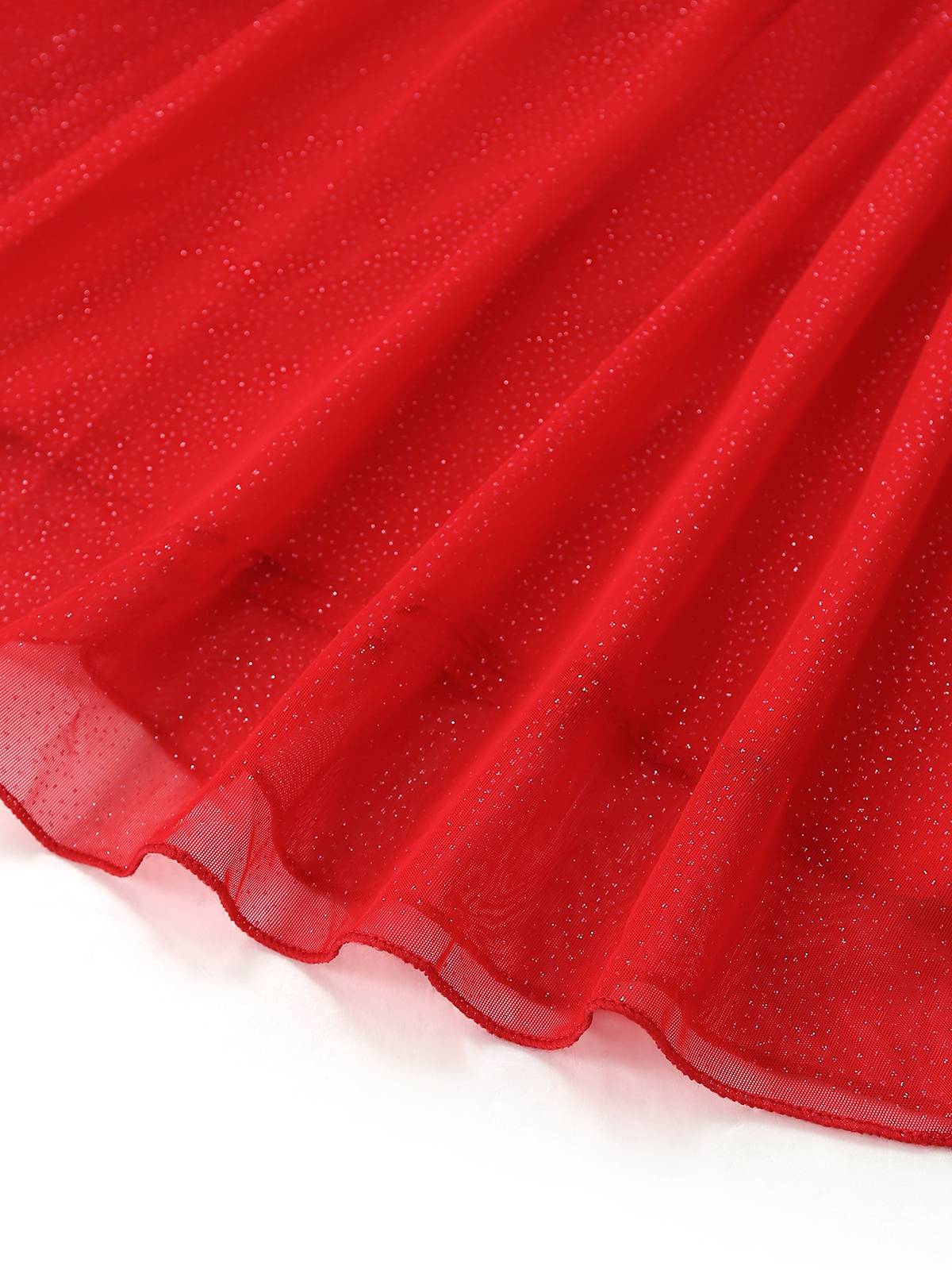1950s Bandeau Solid Glitter Back Bow Skater Dress - Image 5