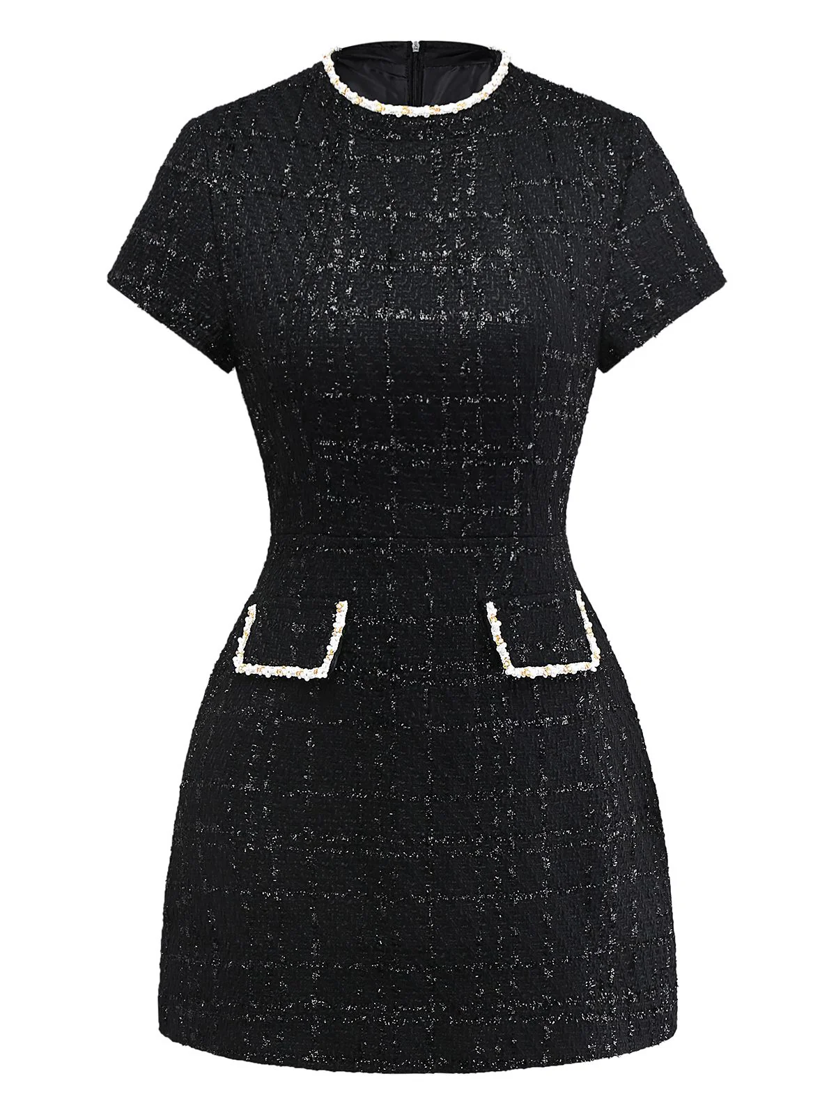 1950s Binding Pearl-Trimmed Collar Tweed Dress - Image 2