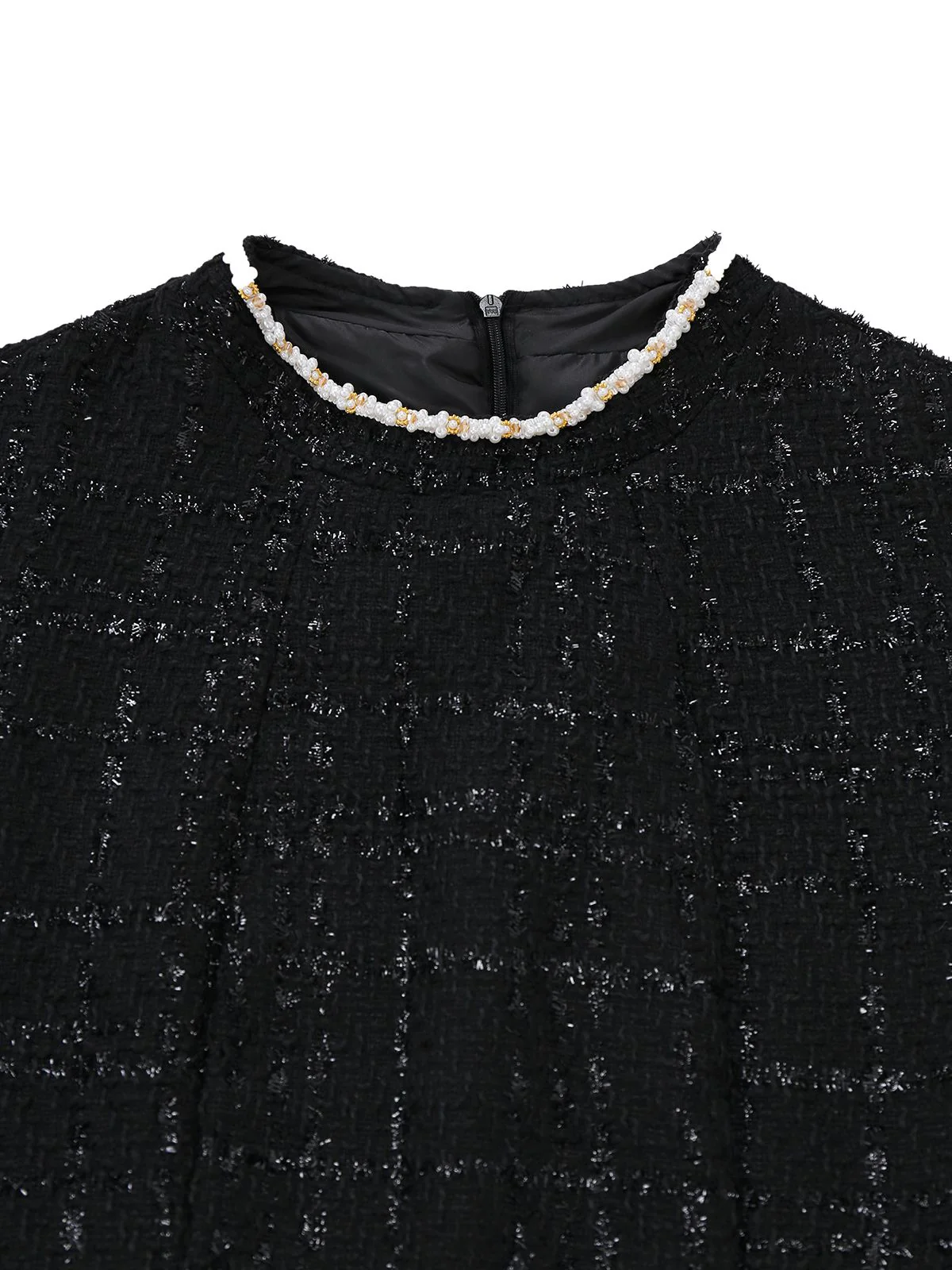 1950s Binding Pearl-Trimmed Collar Tweed Dress - Image 5
