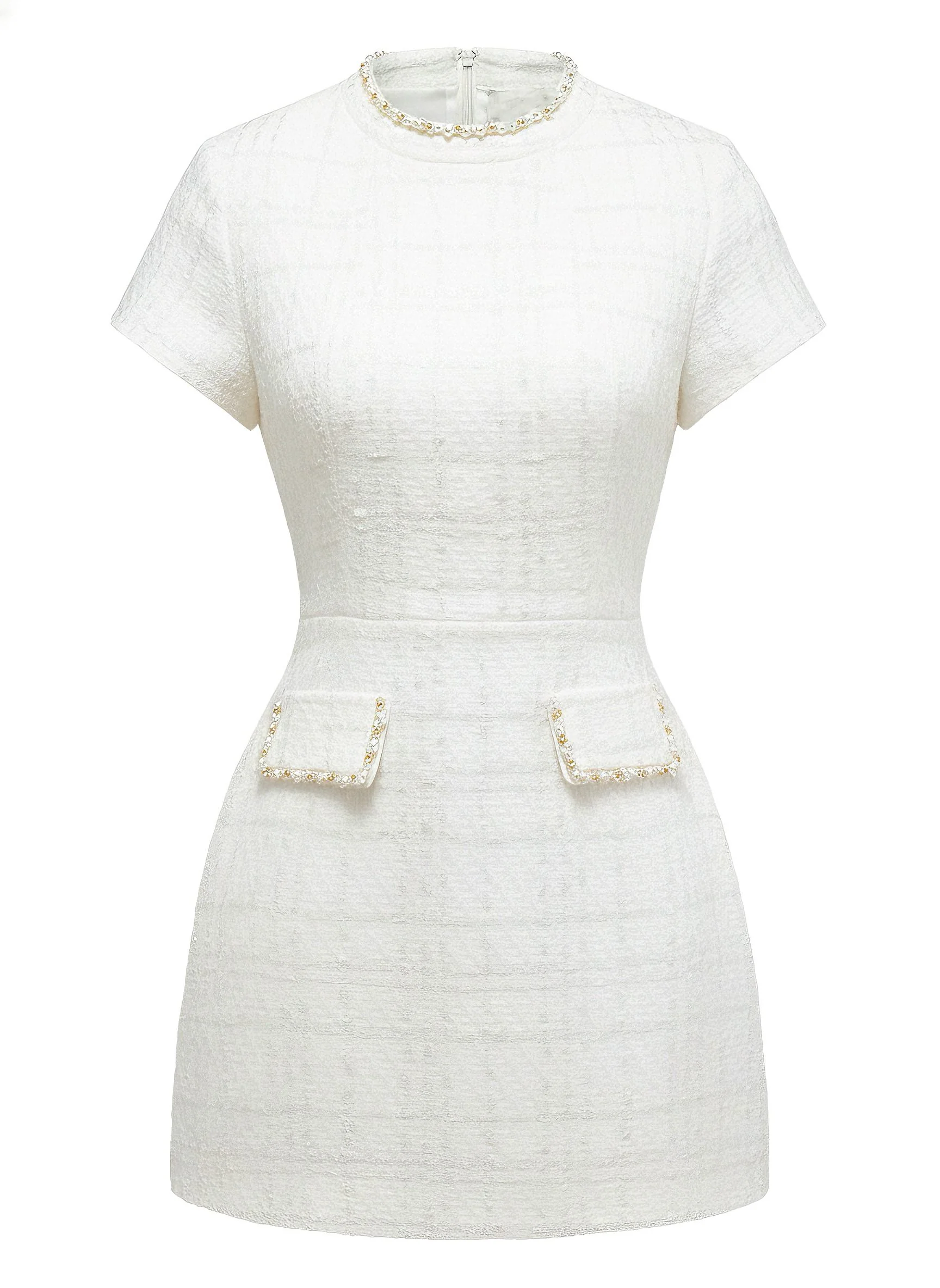 1950s Binding Pearl-Trimmed Collar Tweed Dress - Image 8