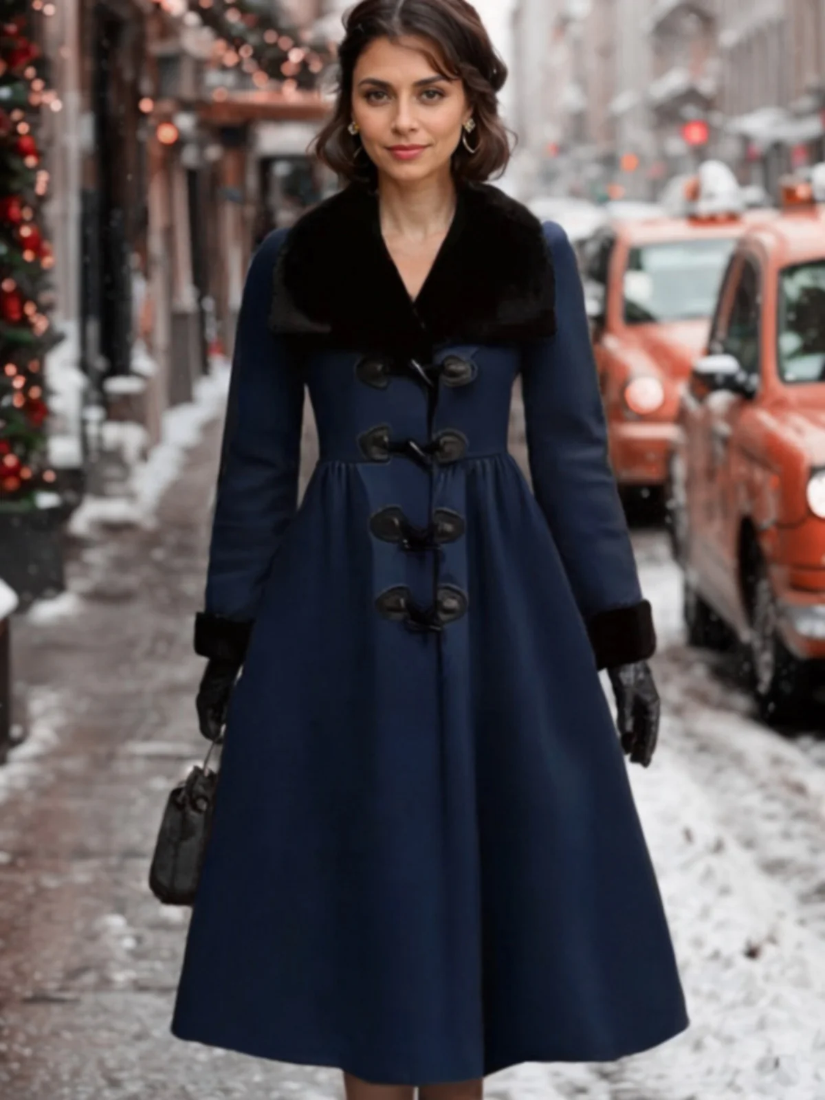 1950s Blue And Black Fur Collar Coat - Image 3