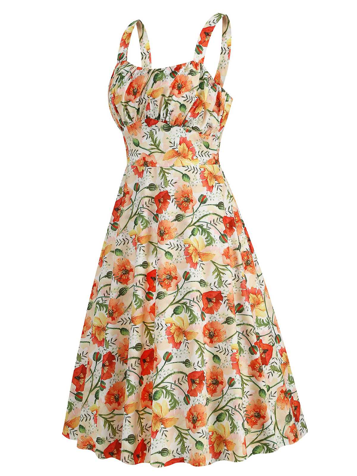 1950s Botanical Print Strap High Waist Dress - Image 11