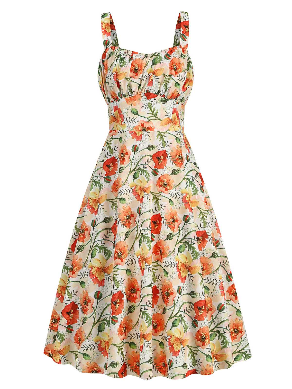 1950s Botanical Print Strap High Waist Dress - Image 2