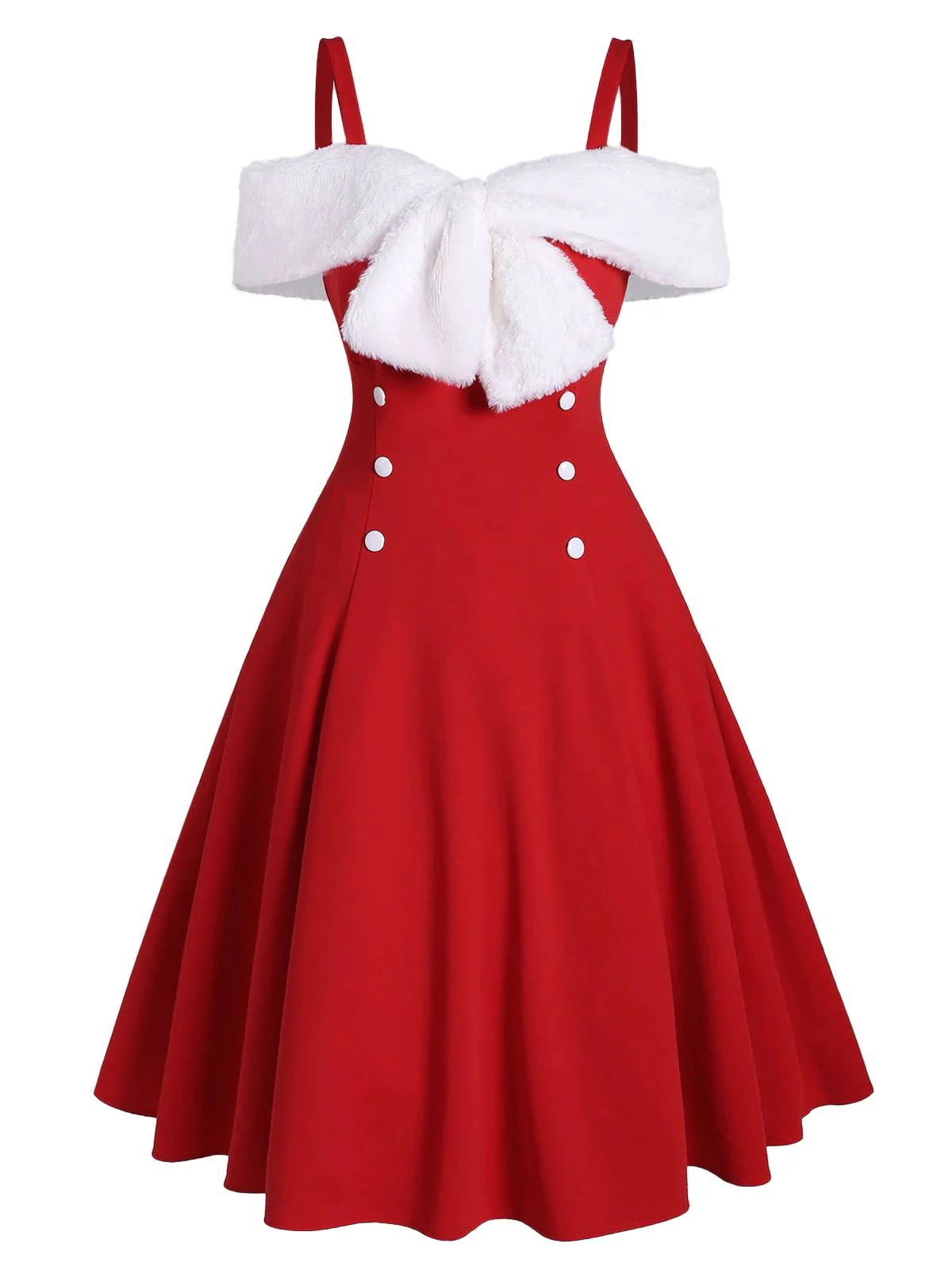 1950s Bow Cold Shoulder Swing Dress - Image 9