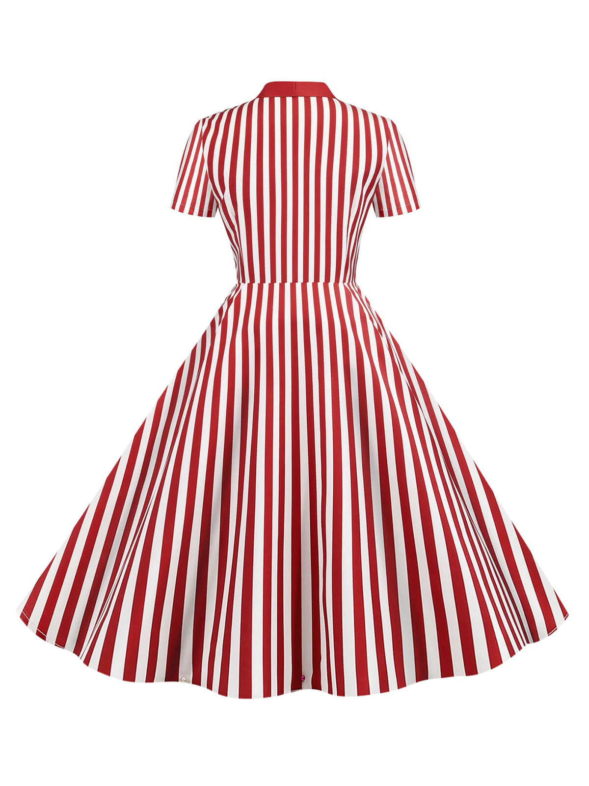 1950s Bow Collar Striped Dots Swing Dress - Image 4