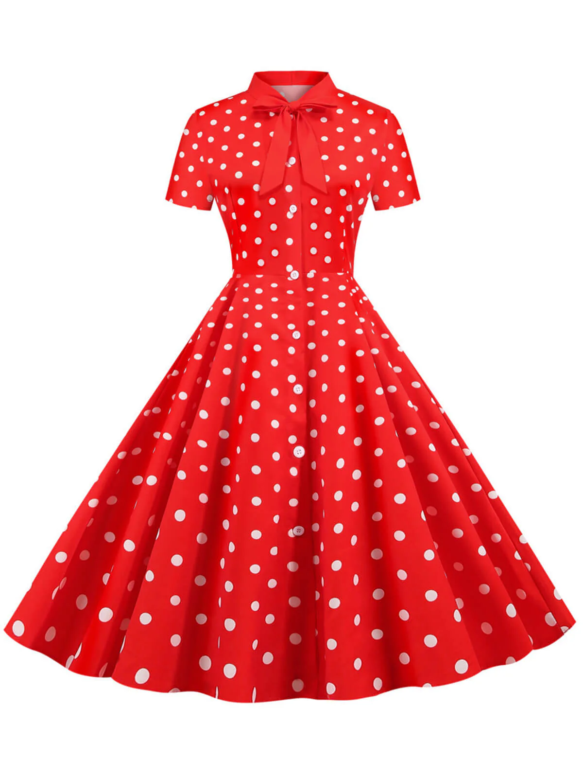 1950s Bow Collar Striped Dots Swing Dress - Image 5