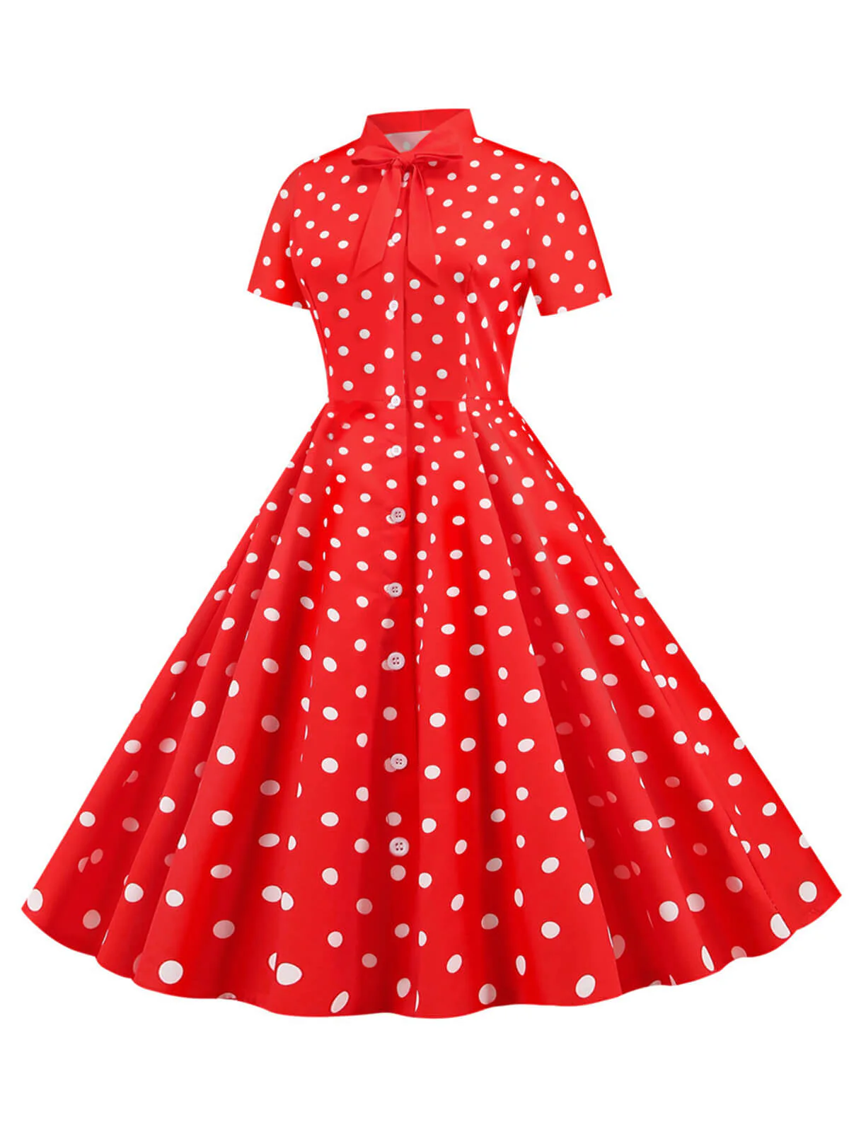 1950s Bow Collar Striped Dots Swing Dress - Image 6
