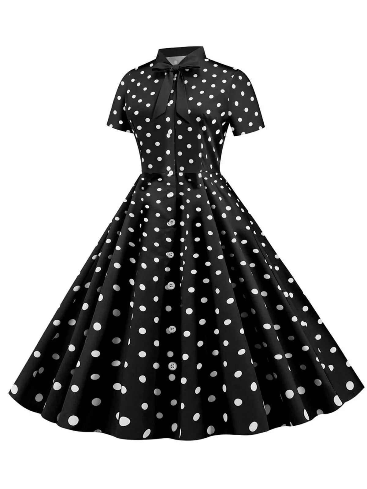 1950s Bow Collar Striped Dots Swing Dress - Image 8