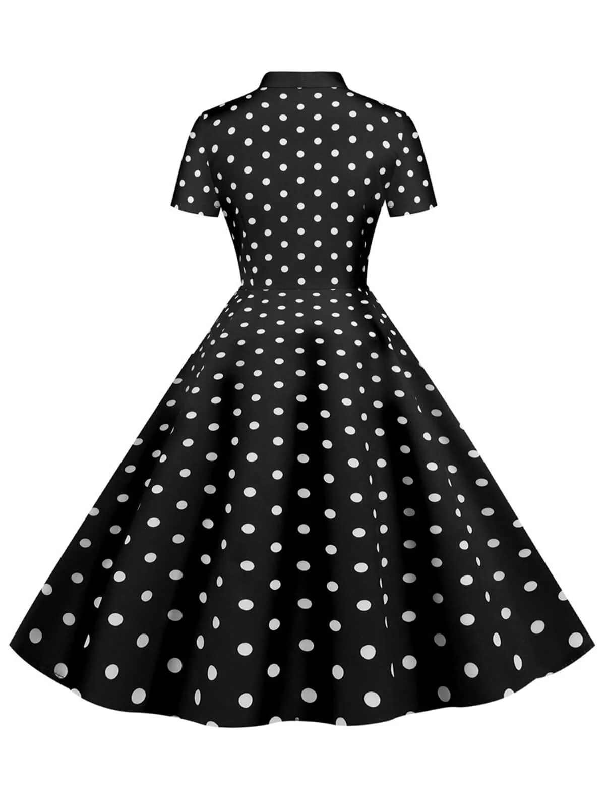 1950s Bow Collar Striped Dots Swing Dress - Image 9