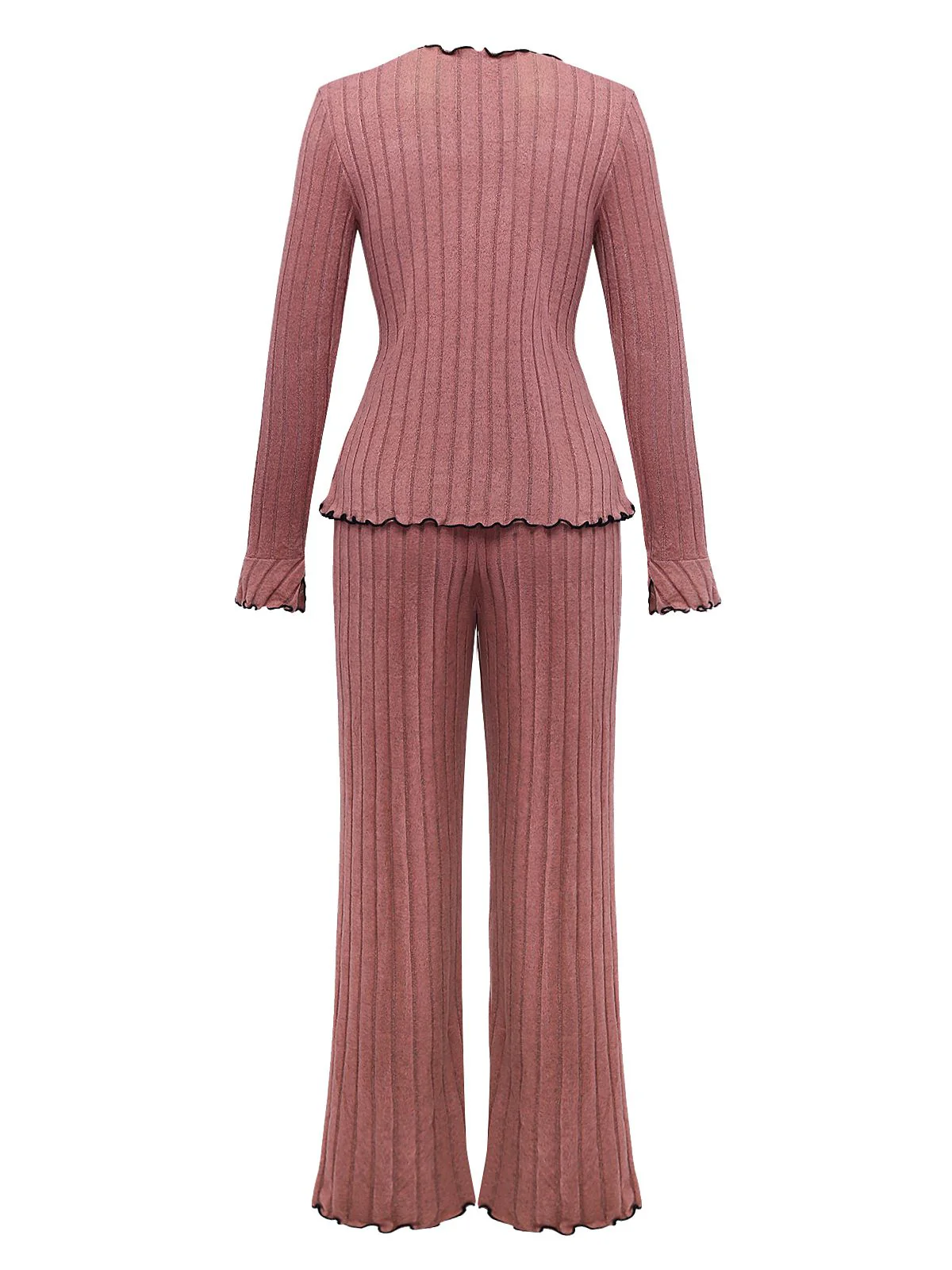 1950s Bow Knitted Ruffled Long Pajama Set - Image 2