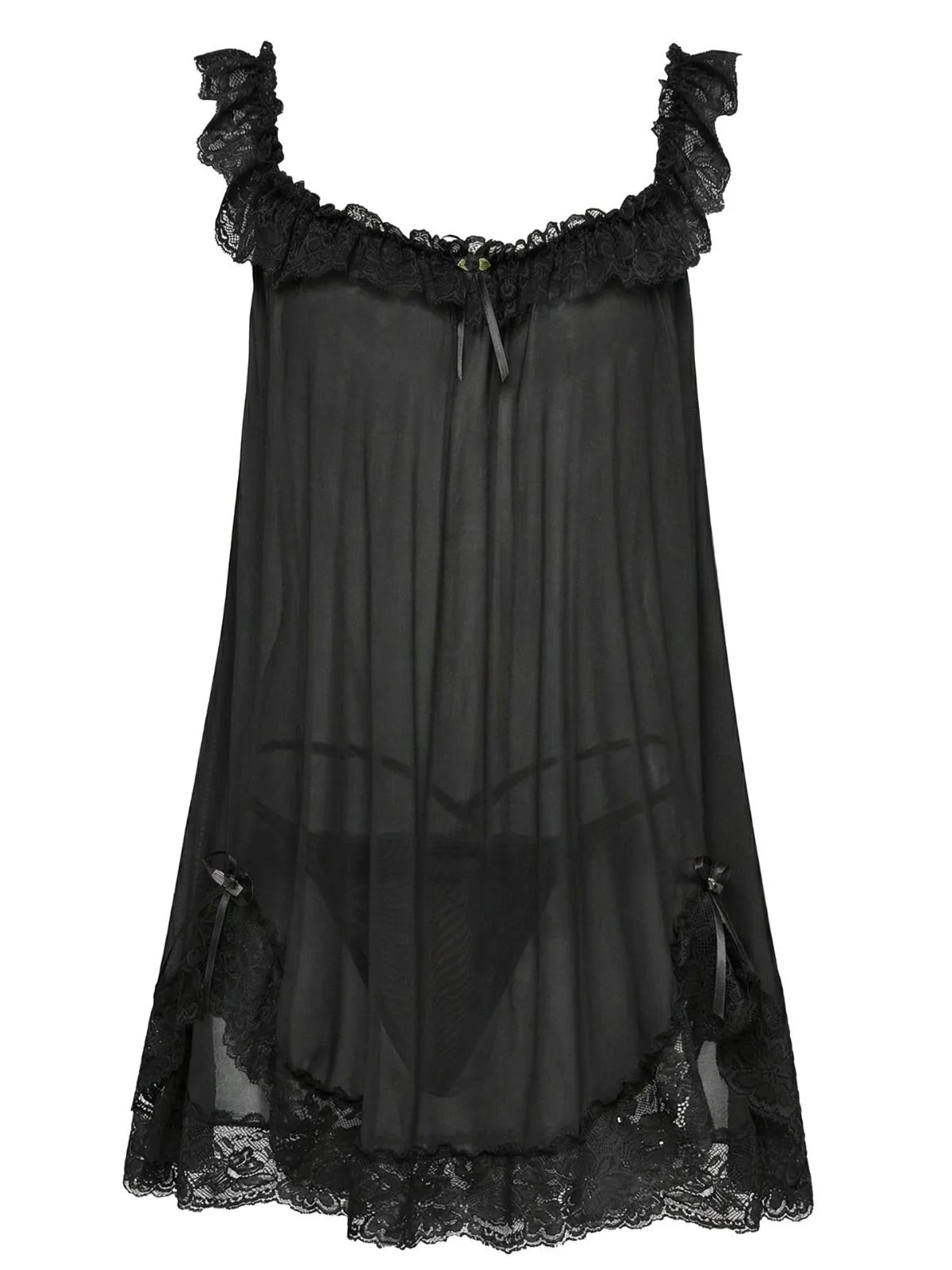 1950s Bow Lace Trim Sheer Mesh Babydoll Nightgown - Image 6