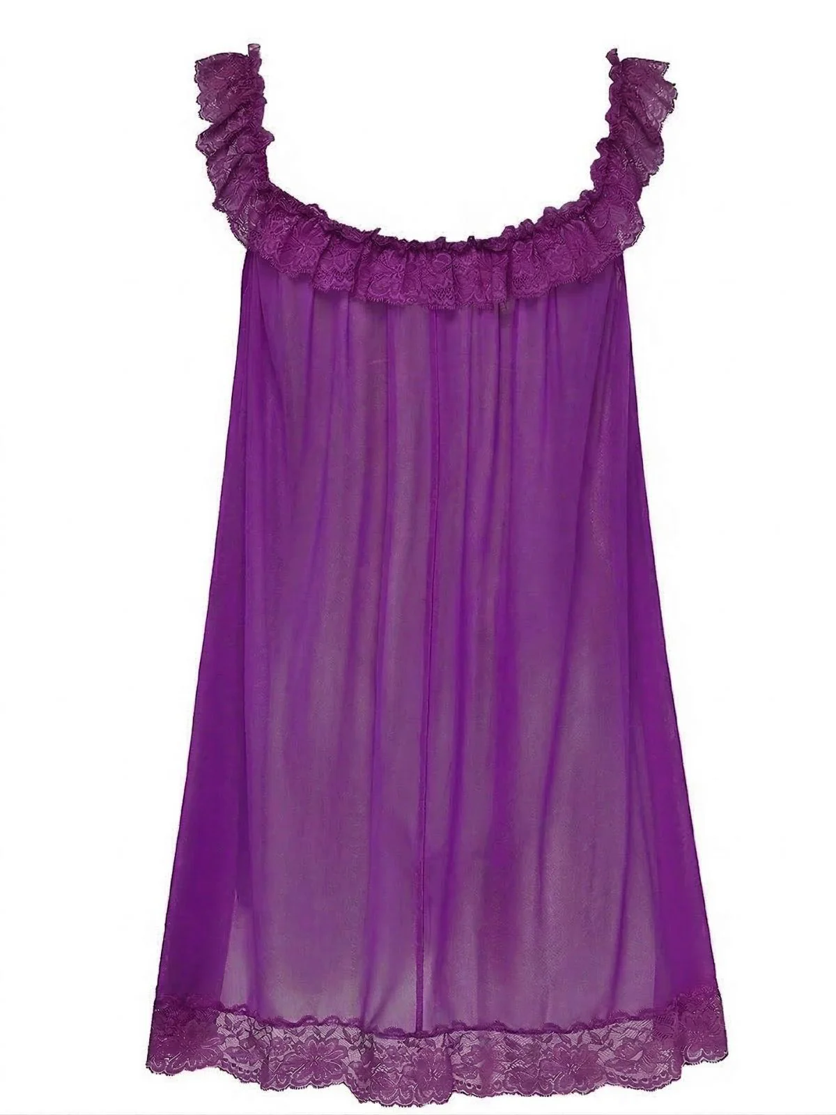 1950s Bow Lace Trim Sheer Mesh Babydoll Nightgown - Image 9