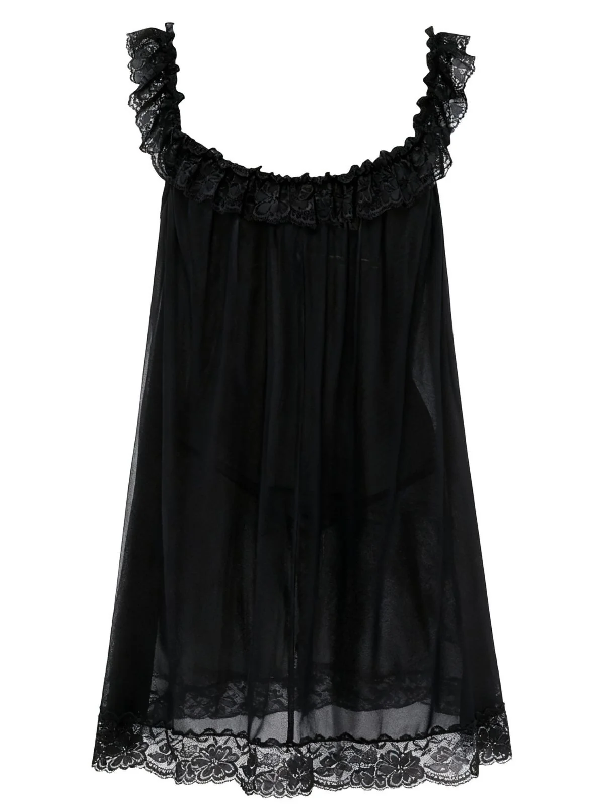 1950s Bow Lace Trim Sheer Mesh Babydoll Nightgown - Image 7