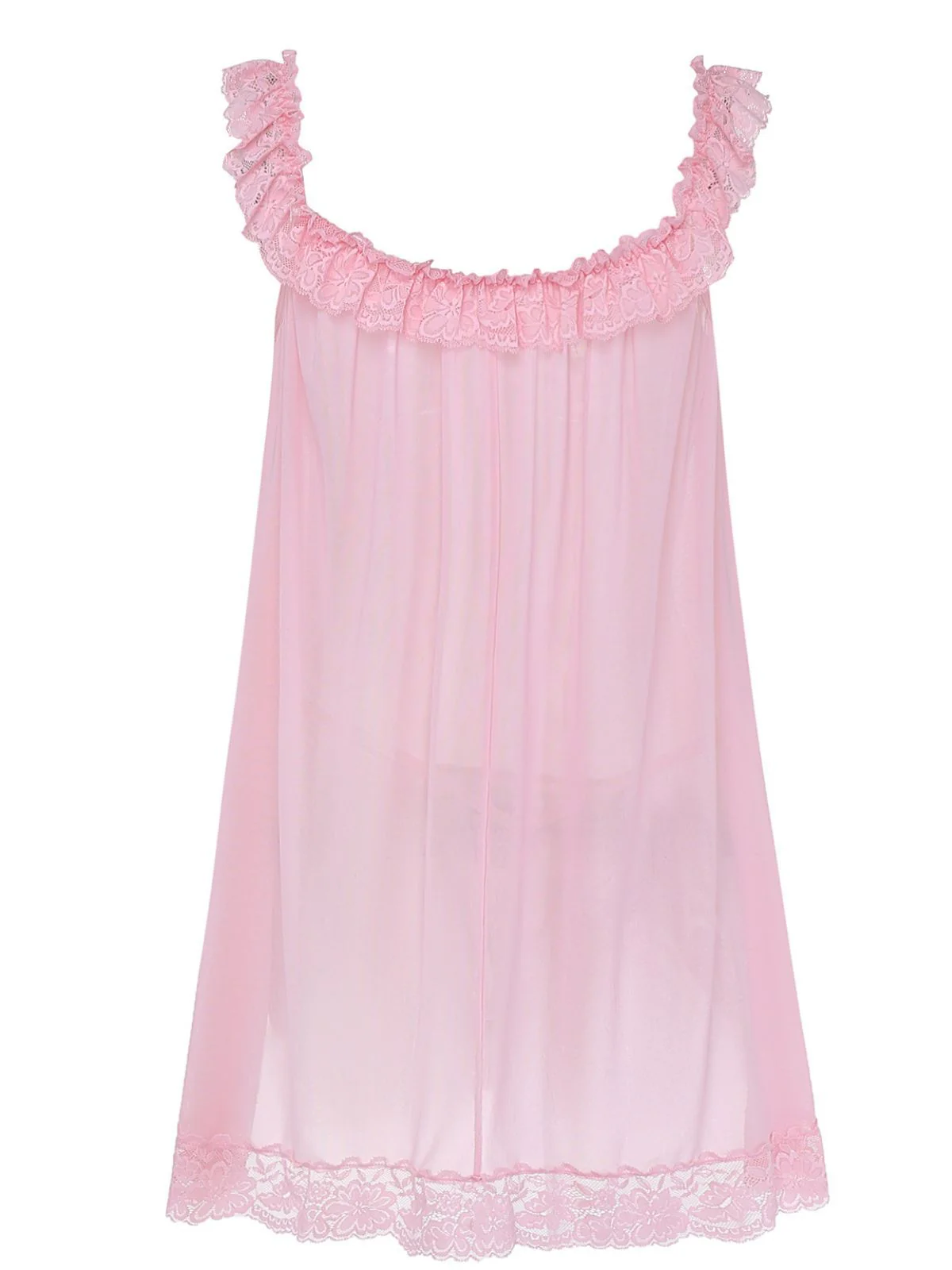 1950s Bow Lace Trim Sheer Mesh Babydoll Nightgown - Image 2