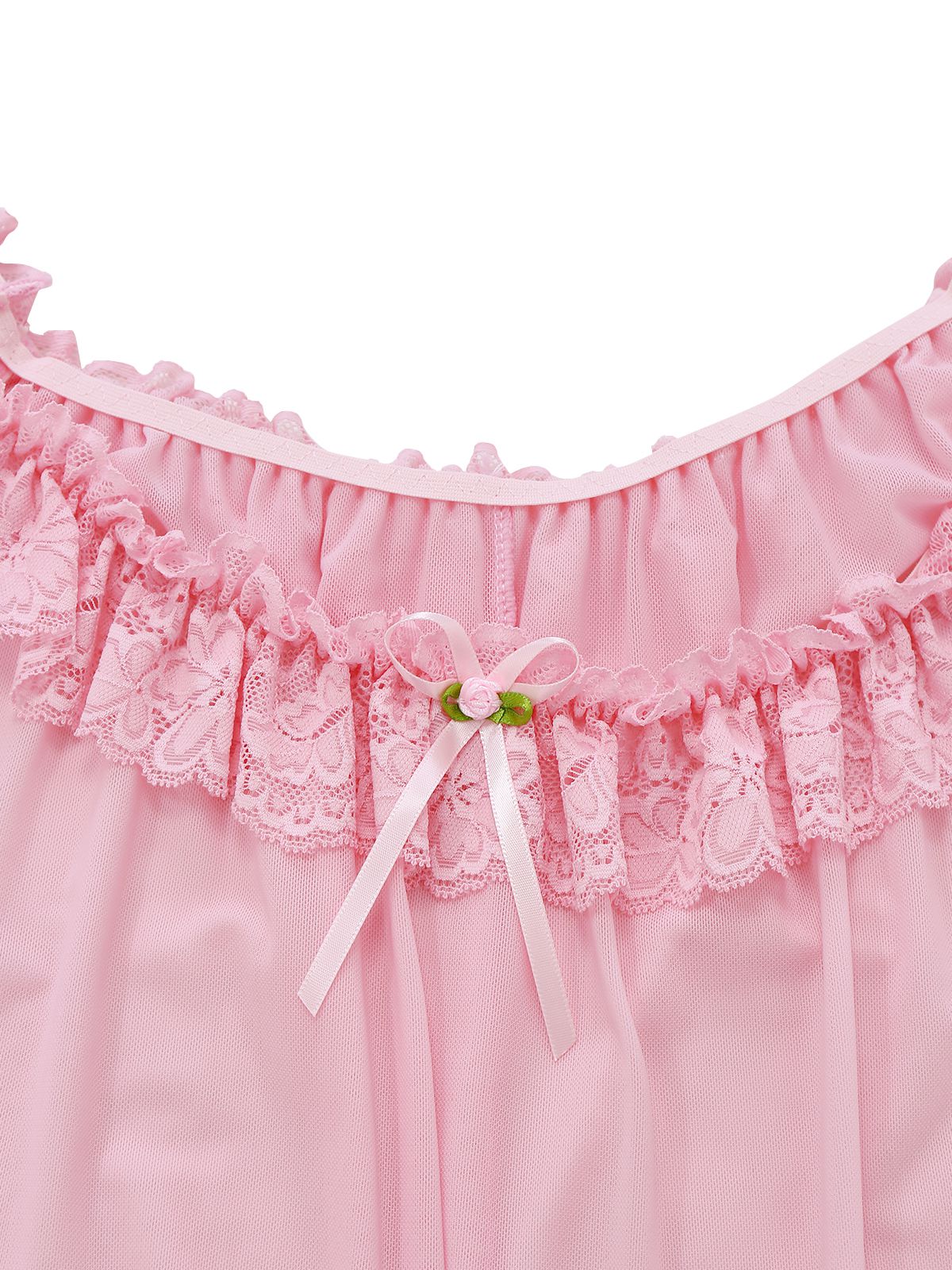 1950s Bow Lace Trim Sheer Mesh Babydoll Nightgown - Image 4