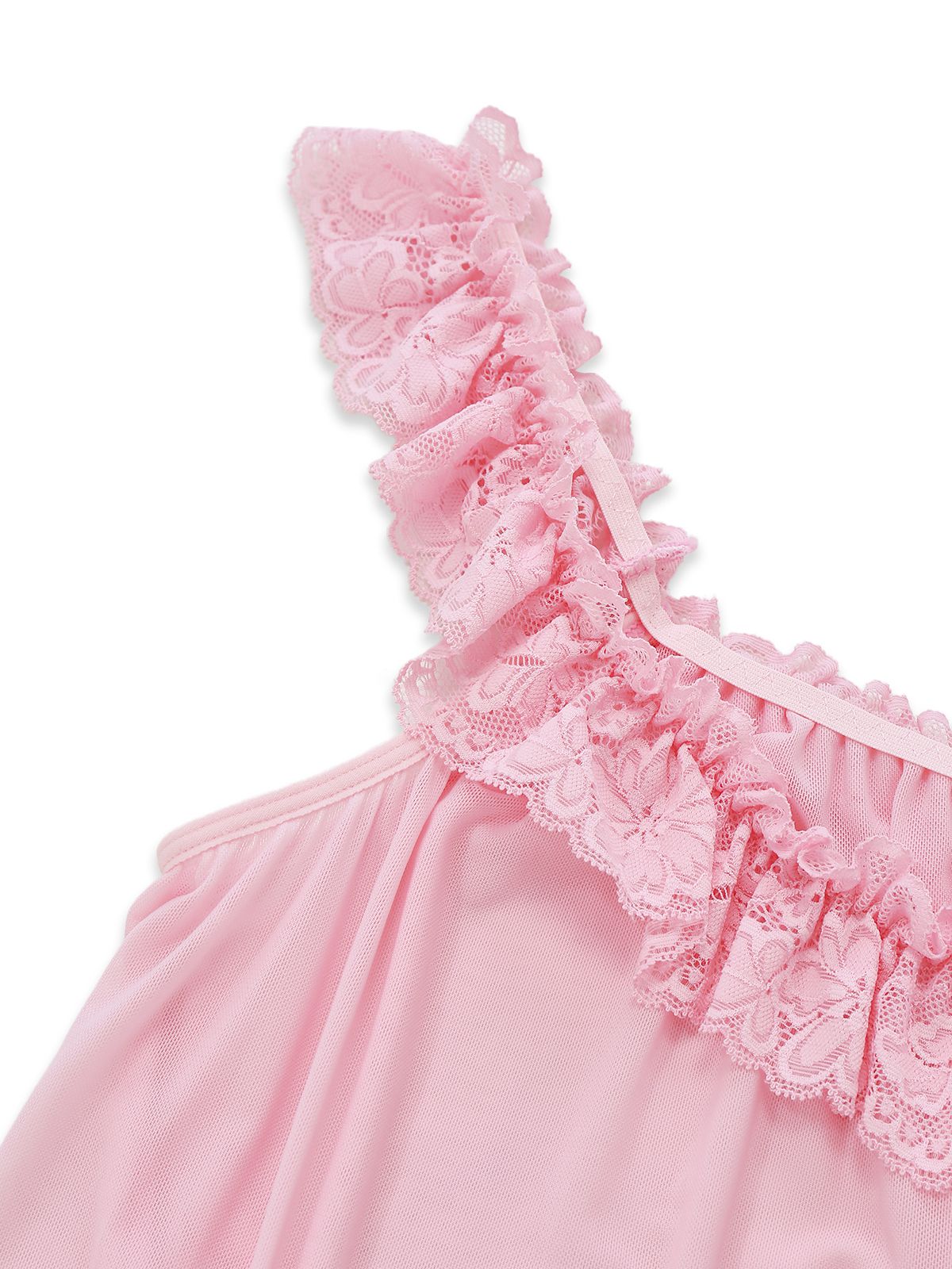 1950s Bow Lace Trim Sheer Mesh Babydoll Nightgown - Image 5