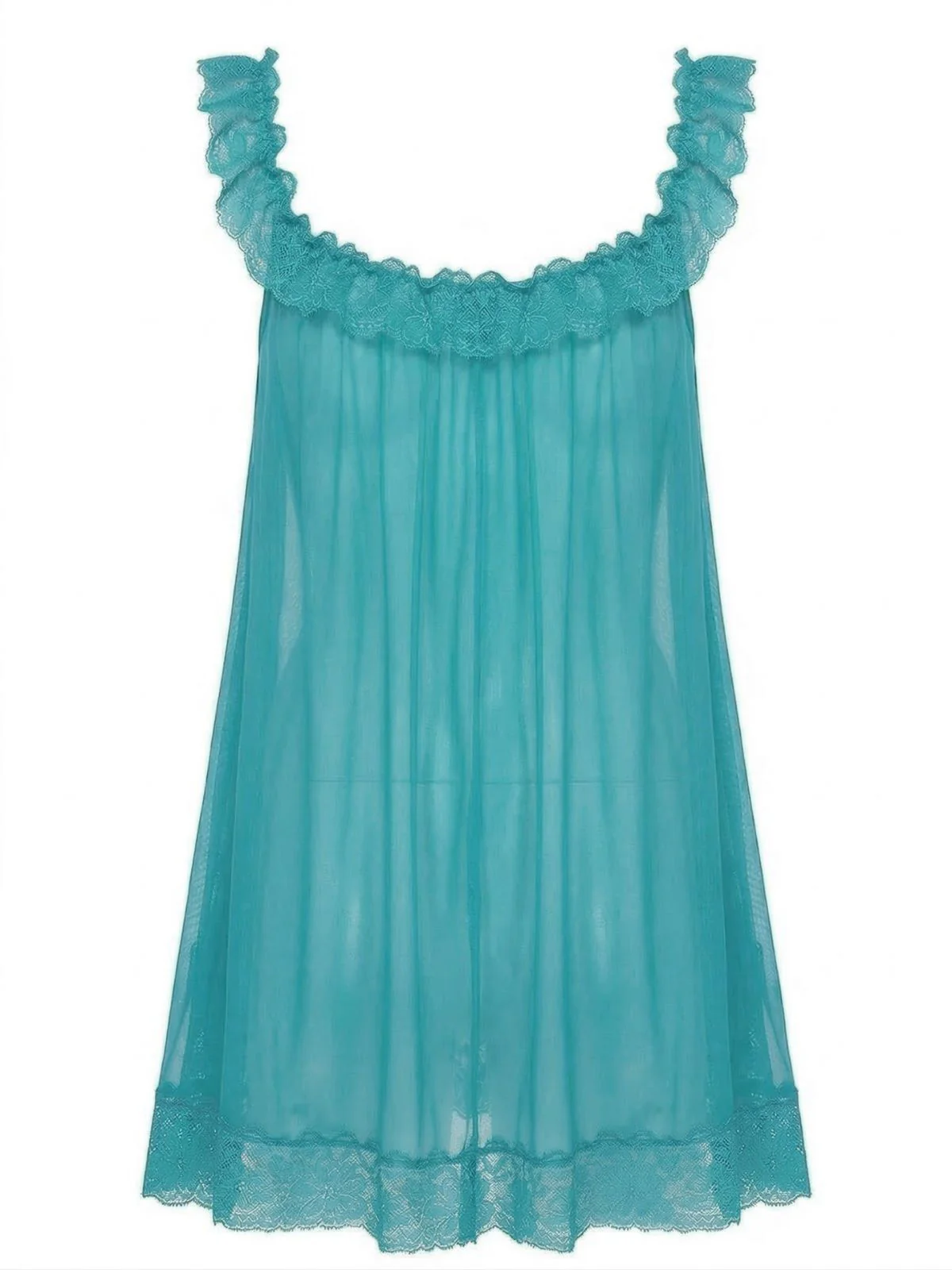 1950s Bow Lace Trim Sheer Mesh Babydoll Nightgown - Image 11